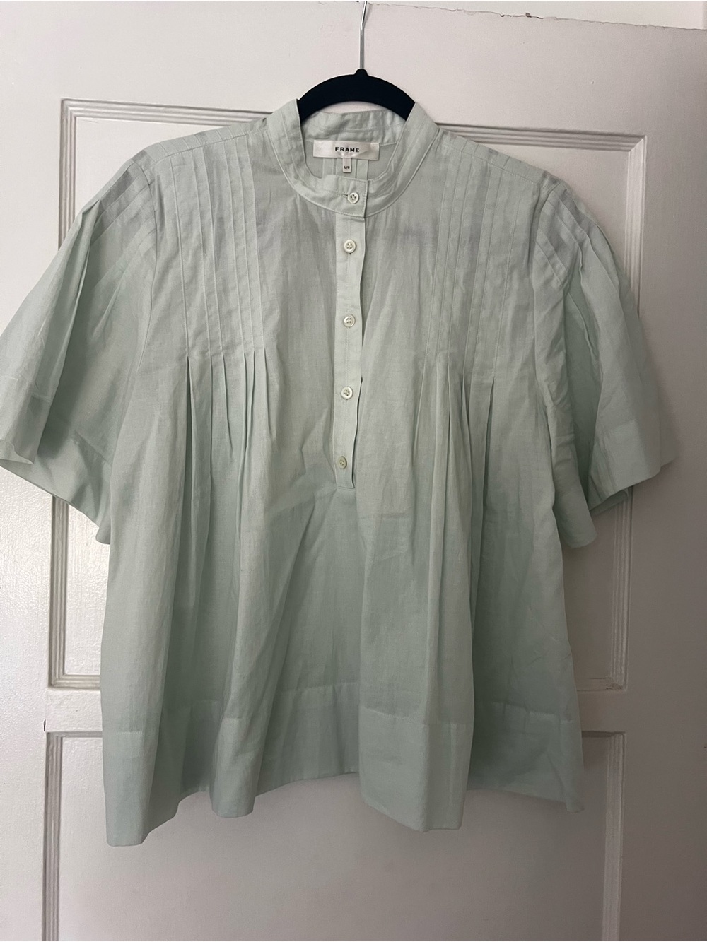 Frame Denim Mint Green Short Sleeve Pintuck Blouse - Picture 4 of 4